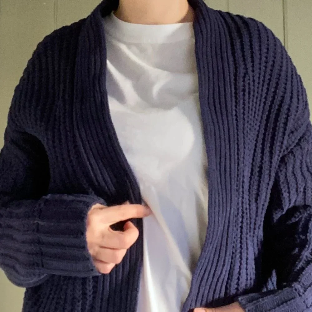 LAST DAY!  LILY LOVES Size medium (fits 8-12) Navy Blue Heavy ribbed Cardigan - Picture 6 of 9